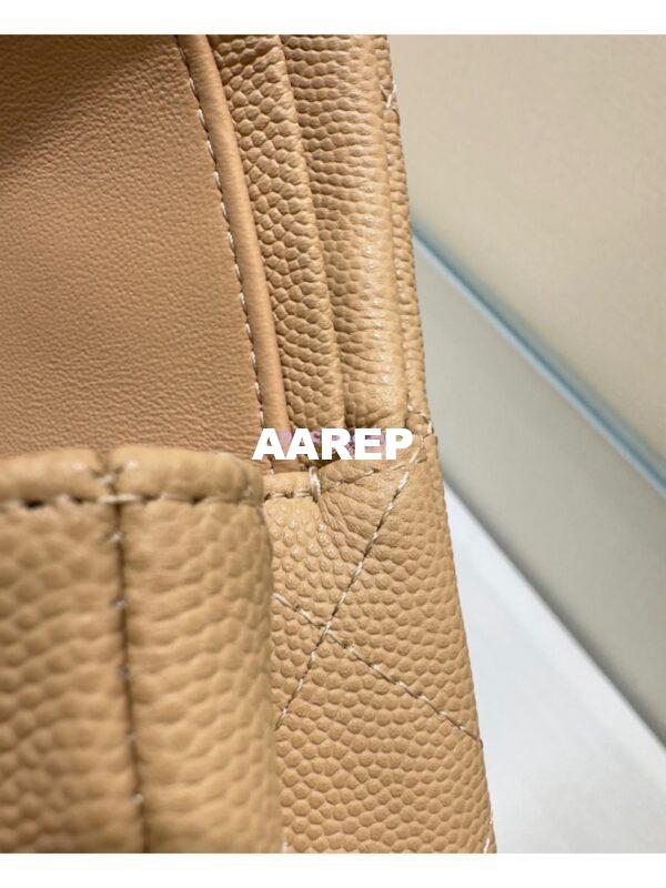 Replica Chanel Small Classic Double Flap Bag in Light Gold Hardware 23cm Quilted Grainy Caviar Beige 7