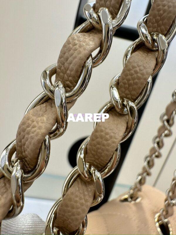 Replica Chanel Small Classic Double Flap Bag in Light Gold Hardware 23cm Quilted Grainy Caviar Beige 8