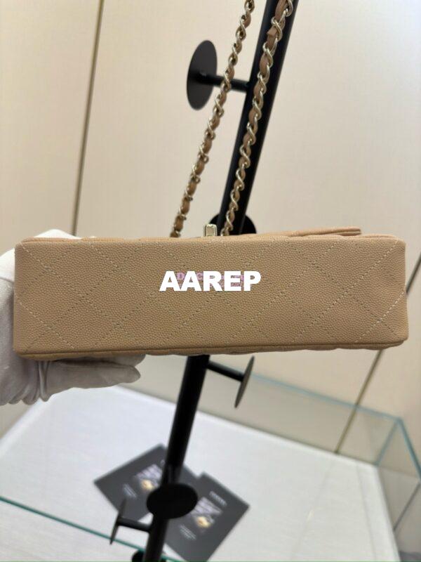 Replica Chanel Small Classic Double Flap Bag in Light Gold Hardware 23cm Quilted Grainy Caviar Beige 13