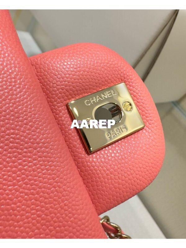 Replica Chanel Small Classic Double Flap Bag in Light Gold Hardware 23cm Quilted Grainy Caviar Coral Pink 8