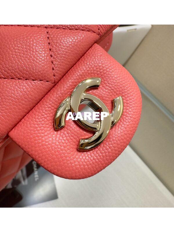 Replica Chanel Small Classic Double Flap Bag in Light Gold Hardware 23cm Quilted Grainy Caviar Coral Pink 9