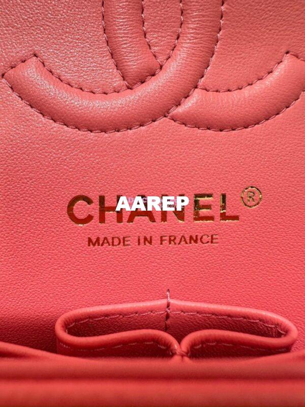 Replica Chanel Small Classic Double Flap Bag in Light Gold Hardware 23cm Quilted Grainy Caviar Coral Pink 12