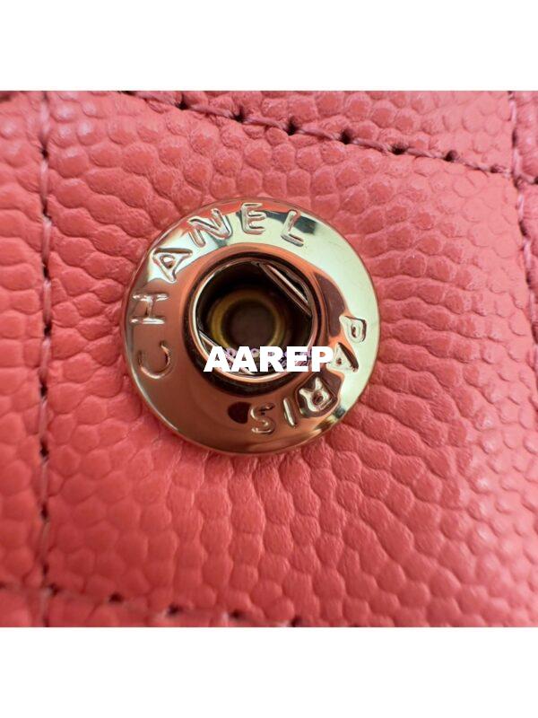 Replica Chanel Small Classic Double Flap Bag in Light Gold Hardware 23cm Quilted Grainy Caviar Coral Pink 13
