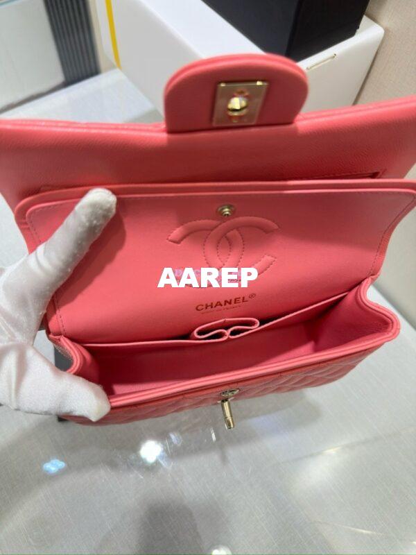 Replica Chanel Small Classic Double Flap Bag in Light Gold Hardware 23cm Quilted Grainy Caviar Coral Pink 16