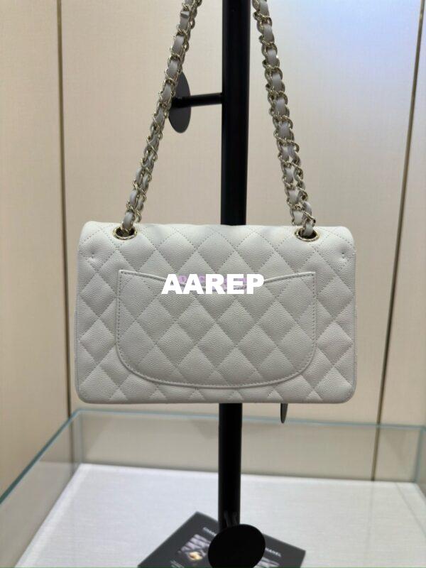 Replica Chanel Small Classic Double Flap Bag in Light Gold Hardware 23cm Quilted Grainy Caviar white 7