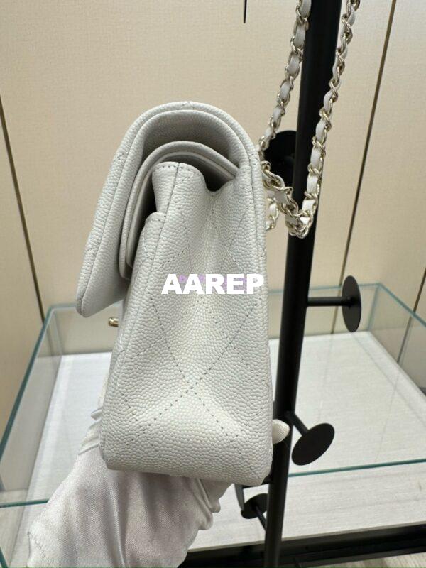 Replica Chanel Small Classic Double Flap Bag in Light Gold Hardware 23cm Quilted Grainy Caviar white 8