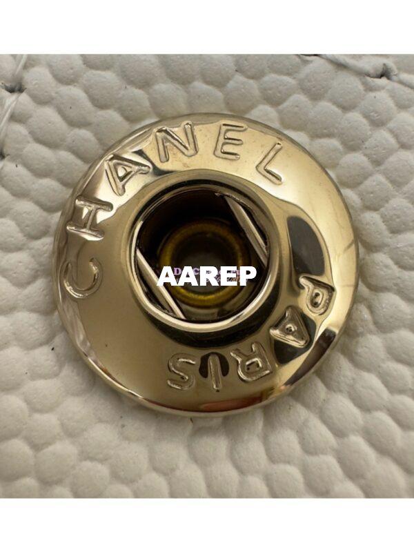 Replica Chanel Small Classic Double Flap Bag in Light Gold Hardware 23cm Quilted Grainy Caviar white 10