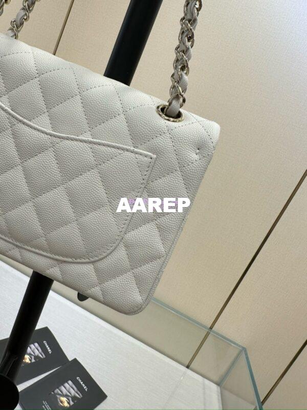 Replica Chanel Small Classic Double Flap Bag in Light Gold Hardware 23cm Quilted Grainy Caviar white 11