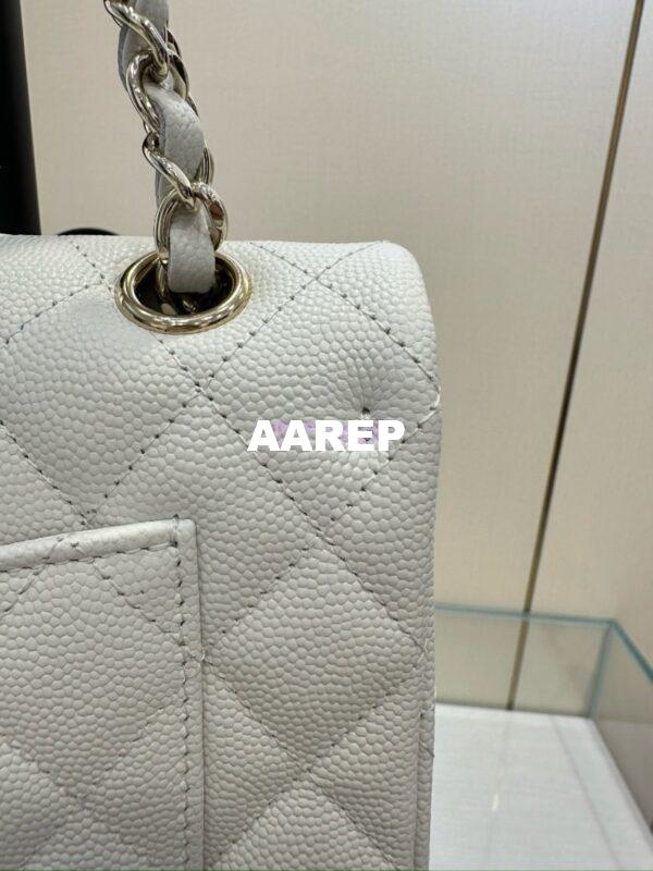 Replica Chanel Small Classic Double Flap Bag in Light Gold Hardware 23cm Quilted Grainy Caviar white 12