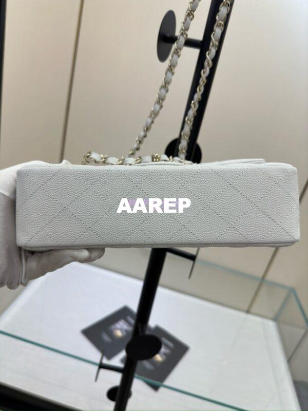 Replica Chanel Small Classic Double Flap Bag in Light Gold Hardware 23cm Quilted Grainy Caviar white 16