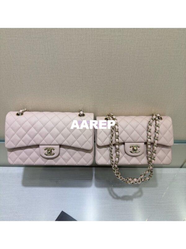 Replica Chanel Small Classic Double Flap Bag in Light Gold Hardware 23cm Quilted Grainy Caviar Pale Pink 3
