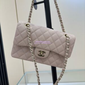 Replica Chanel Small Classic Double Flap Bag in Light Gold Hardware 23cm Quilted Grainy Caviar Pale Pink 2