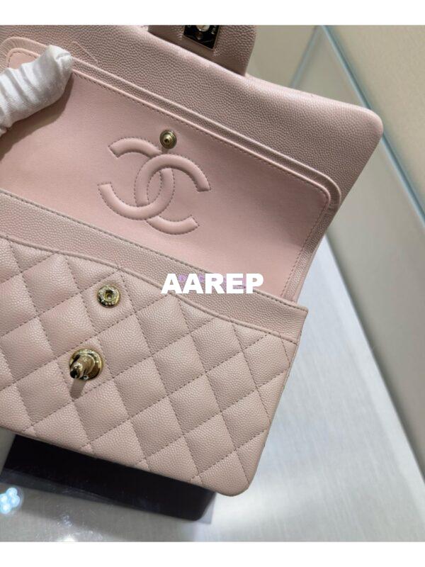 Replica Chanel Small Classic Double Flap Bag in Light Gold Hardware 23cm Quilted Grainy Caviar Pale Pink 11