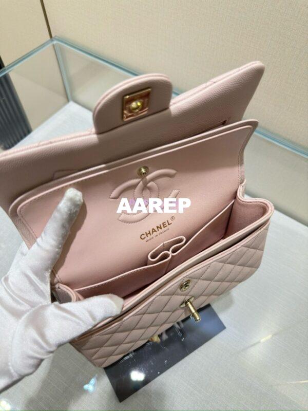Replica Chanel Small Classic Double Flap Bag in Light Gold Hardware 23cm Quilted Grainy Caviar Pale Pink 12