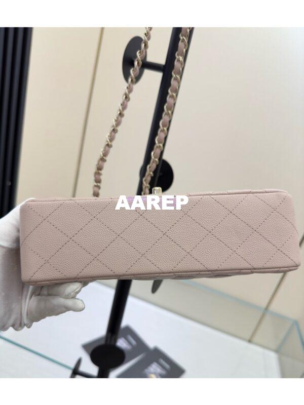 Replica Chanel Small Classic Double Flap Bag in Light Gold Hardware 23cm Quilted Grainy Caviar Pale Pink 14