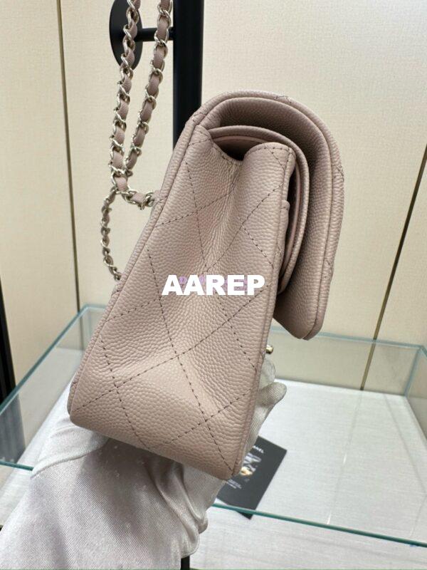 Replica Chanel Small Classic Double Flap Bag in Light Gold Hardware 23cm Quilted Grainy Caviar Pale Pink 15
