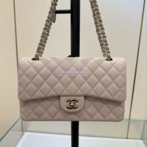 Replica Chanel CF 1112 Classic Flap Bag Qulited Grainy Caviar with Light Gold Hardware in Pale Pink
