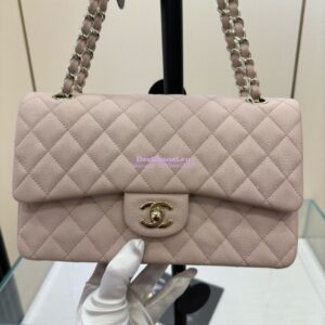Replica Chanel CF 1112 Classic Flap Bag Qulited Grainy Caviar with Light Gold Hardware in Pale Pink 2