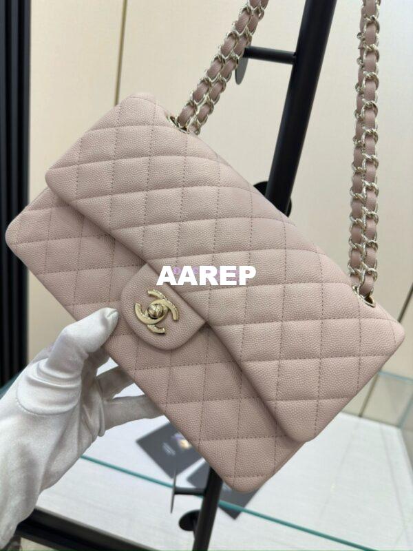 Replica Chanel CF 1112 Classic Flap Bag Qulited Grainy Caviar with Light Gold Hardware in Pale Pink 5