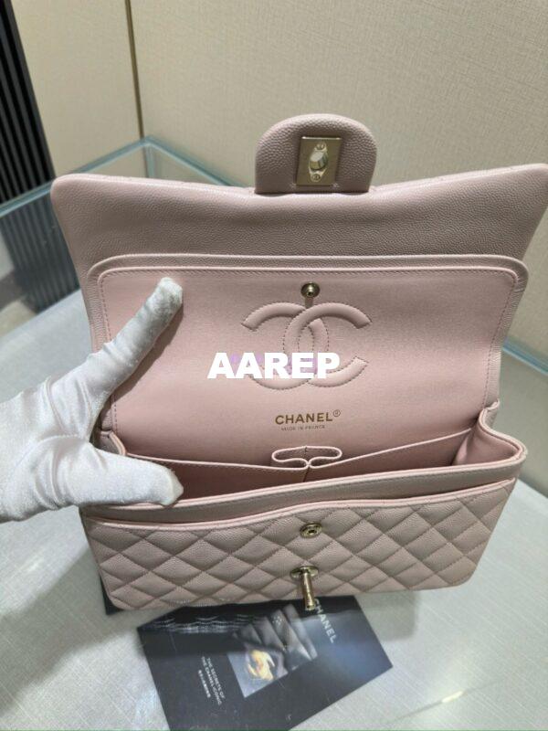 Replica Chanel CF 1112 Classic Flap Bag Qulited Grainy Caviar with Light Gold Hardware in Pale Pink 8