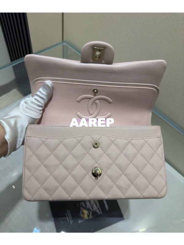 Replica Chanel CF 1112 Classic Flap Bag Qulited Grainy Caviar with Light Gold Hardware in Pale Pink 9