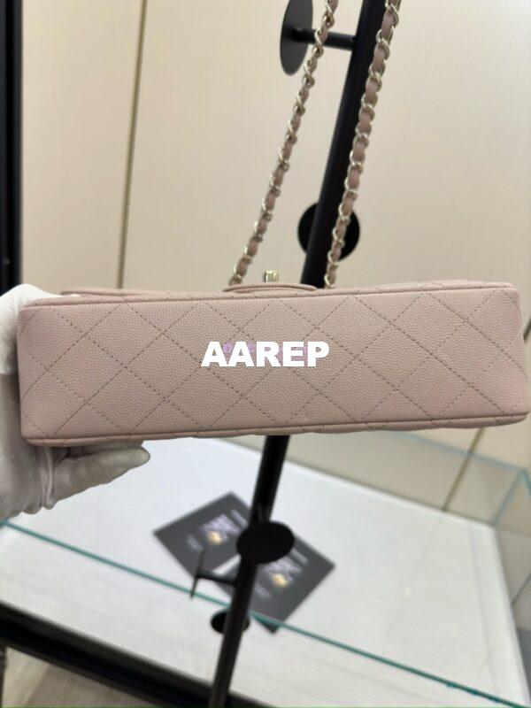 Replica Chanel CF 1112 Classic Flap Bag Qulited Grainy Caviar with Light Gold Hardware in Pale Pink 10