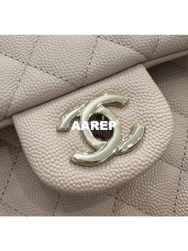 Replica Chanel CF 1112 Classic Flap Bag Qulited Grainy Caviar with Light Gold Hardware in Pale Pink 11