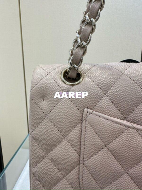 Replica Chanel CF 1112 Classic Flap Bag Qulited Grainy Caviar with Light Gold Hardware in Pale Pink 14