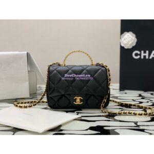 Replica Chanel Small Flap Bag With Top Handle Lambskin, Resin AS4848 Black