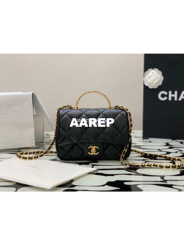 Replica Chanel Small Flap Bag With Top Handle Lambskin, Resin AS4848 Black 3