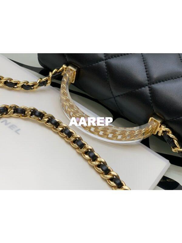 Replica Chanel Small Flap Bag With Top Handle Lambskin, Resin AS4848 Black 5