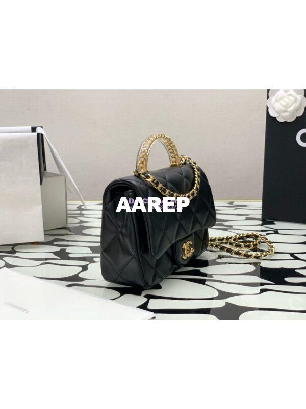 Replica Chanel Small Flap Bag With Top Handle Lambskin, Resin AS4848 Black 7