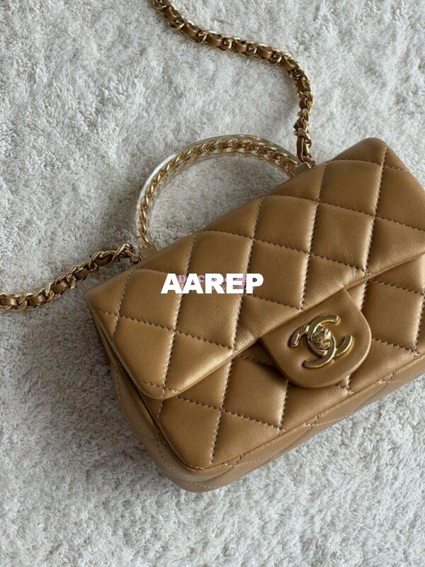 Replica Chanel Mini Flap Bag With Top Handle Lambskin, Resin AS4847 Metallic Gold 4