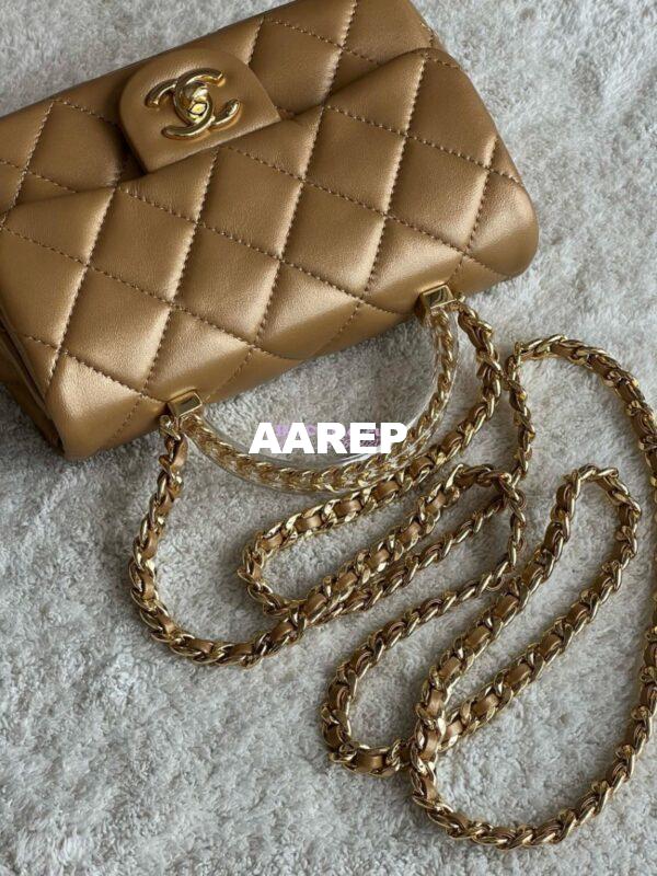 Replica Chanel Mini Flap Bag With Top Handle Lambskin, Resin AS4847 Metallic Gold 5
