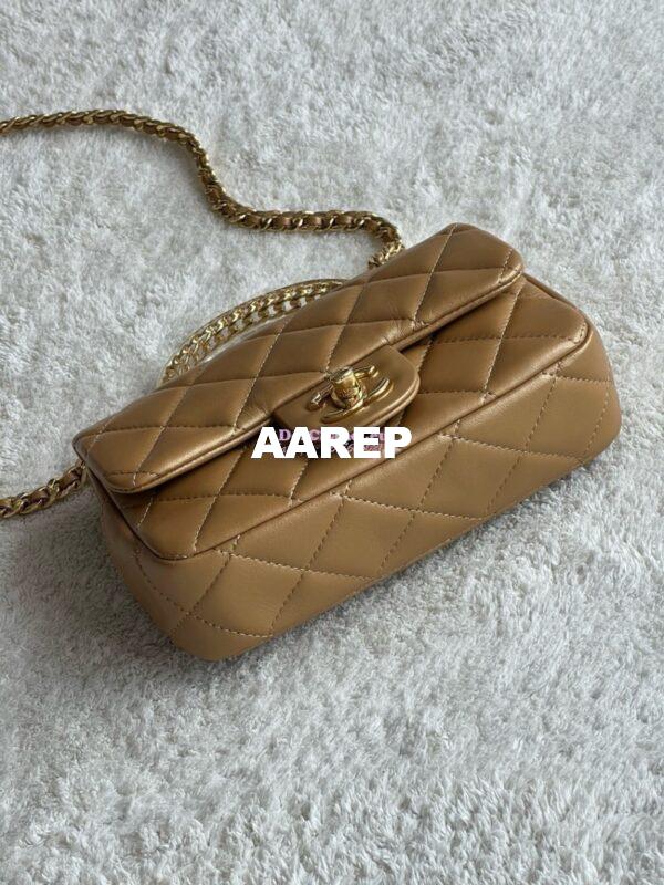 Replica Chanel Mini Flap Bag With Top Handle Lambskin, Resin AS4847 Metallic Gold 6