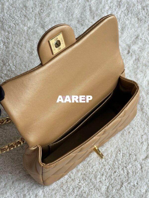 Replica Chanel Mini Flap Bag With Top Handle Lambskin, Resin AS4847 Metallic Gold 8