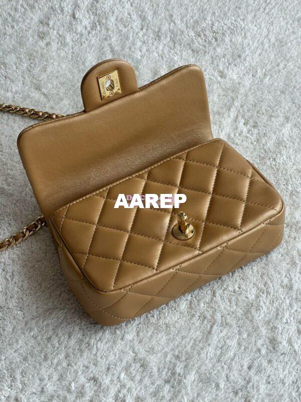 Replica Chanel Mini Flap Bag With Top Handle Lambskin, Resin AS4847 Metallic Gold 9