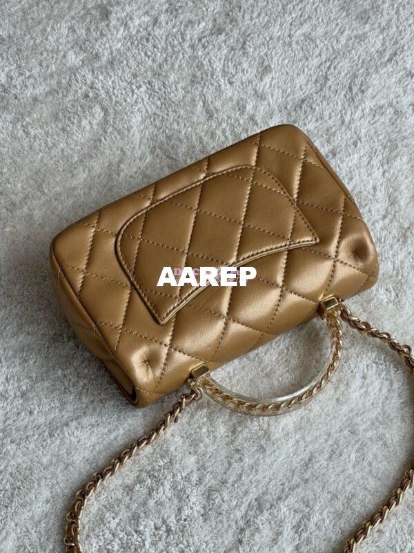 Replica Chanel Mini Flap Bag With Top Handle Lambskin, Resin AS4847 Metallic Gold 10