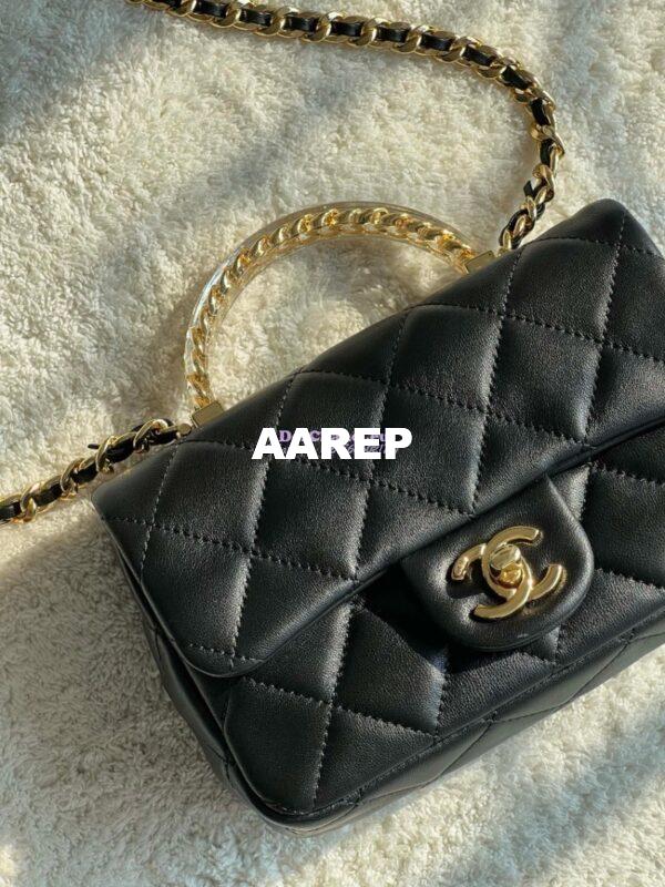 Replica Chanel Mini Flap Bag With Top Handle Lambskin, Resin AS4847 Black 4