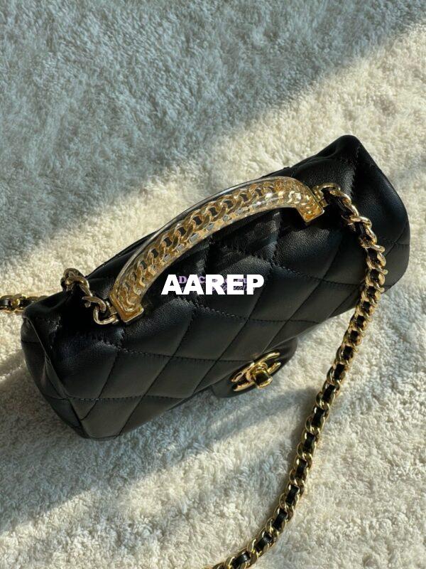 Replica Chanel Mini Flap Bag With Top Handle Lambskin, Resin AS4847 Black 5