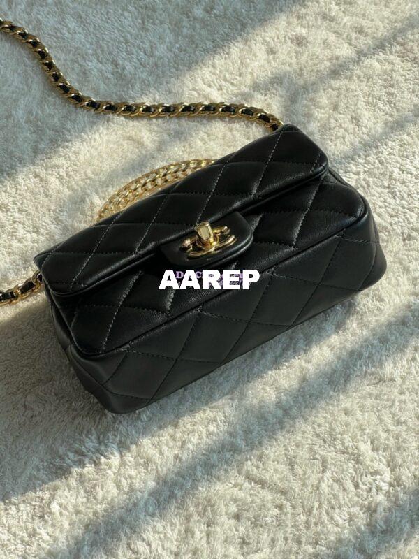 Replica Chanel Mini Flap Bag With Top Handle Lambskin, Resin AS4847 Black 6