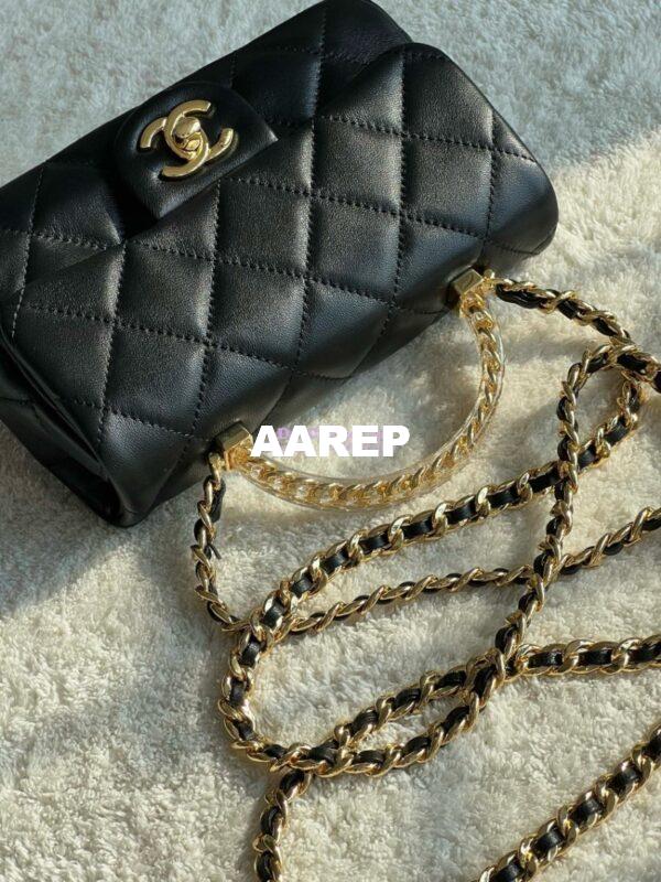 Replica Chanel Mini Flap Bag With Top Handle Lambskin, Resin AS4847 Black 8
