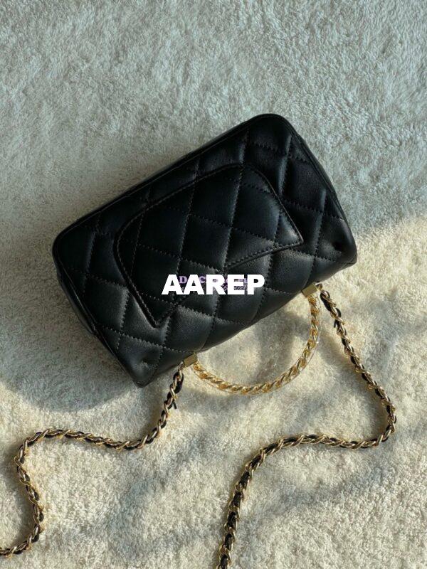 Replica Chanel Mini Flap Bag With Top Handle Lambskin, Resin AS4847 Black 11