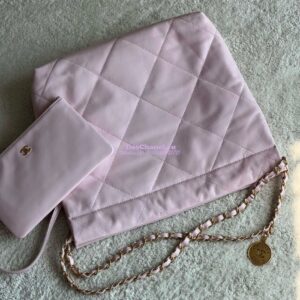 Replica Chanel 22 Handbag Shiny Calfskin & Gold Metal AS3260 AS3261 New Light Pink 2