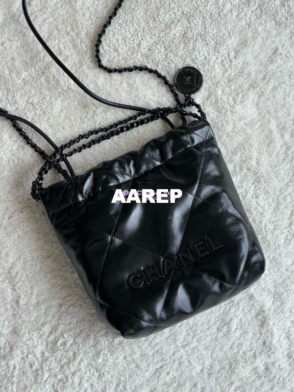 Replica Chanel Mini 22 Handbag Shiny Calfskin & Black Metal AS3980 Black