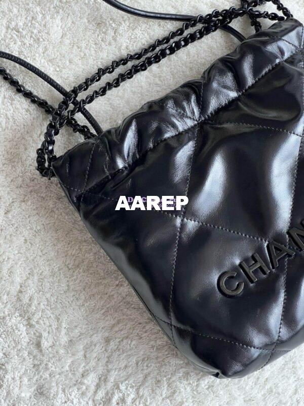 Replica Chanel Mini 22 Handbag Shiny Calfskin & Black Metal AS3980 Black 2
