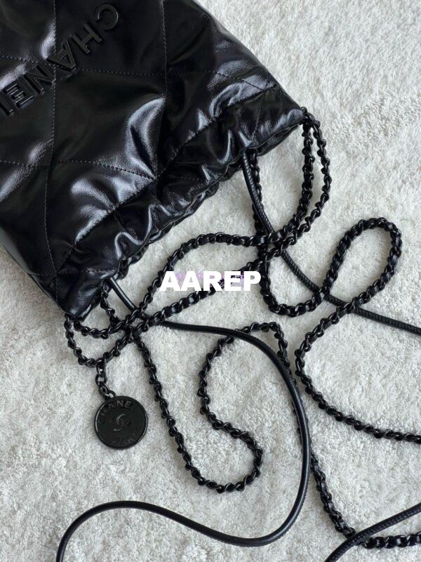 Replica Chanel Mini 22 Handbag Shiny Calfskin & Black Metal AS3980 Black 3