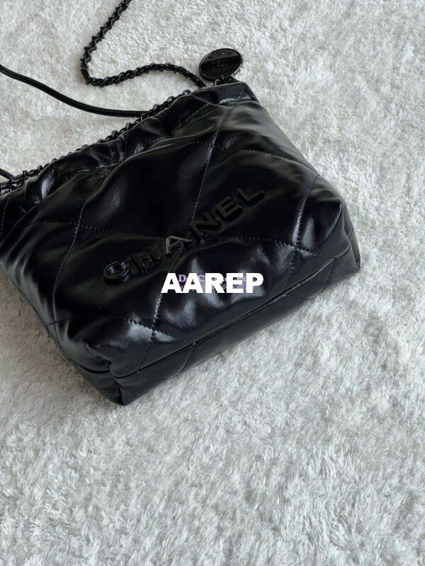 Replica Chanel Mini 22 Handbag Shiny Calfskin & Black Metal AS3980 Black 4