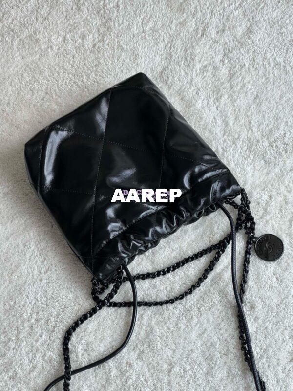 Replica Chanel Mini 22 Handbag Shiny Calfskin & Black Metal AS3980 Black 6