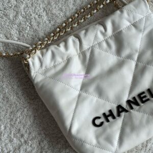 Replica Chanel Mini 22 Handbag Shiny Calfskin & Gold Black Metal AS3980 White 2